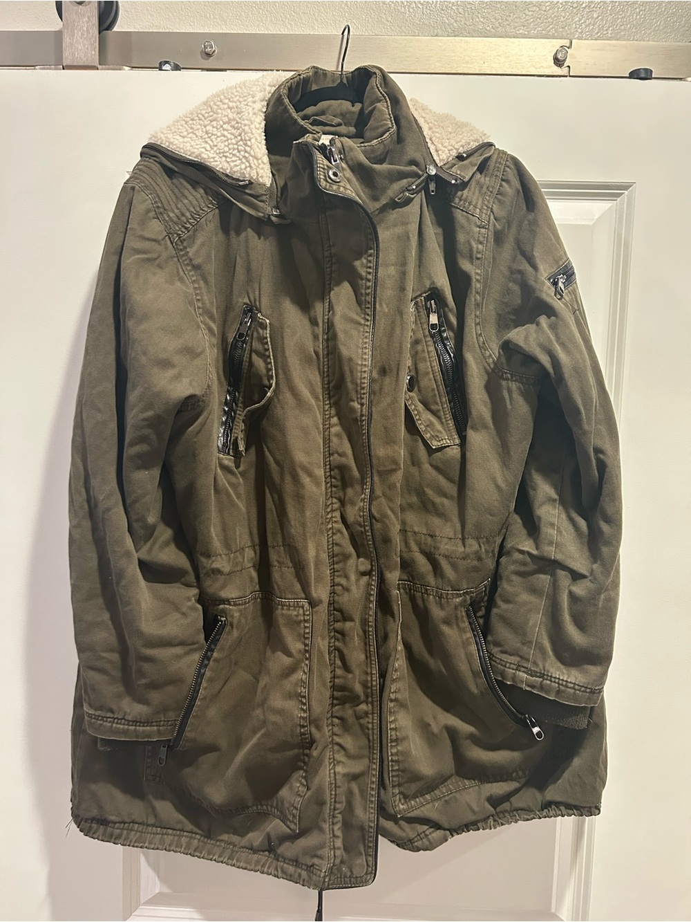 Women's winter coat - Olive with Orange Lining